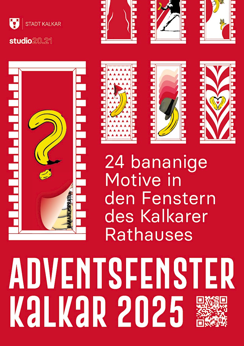 24 bananige Motive in den Kalkarer Rathausfenstern – Vom 1. bis zum 24. Dezember wird jeden Tag ein neues Fenster geöffnet | studio20.21
